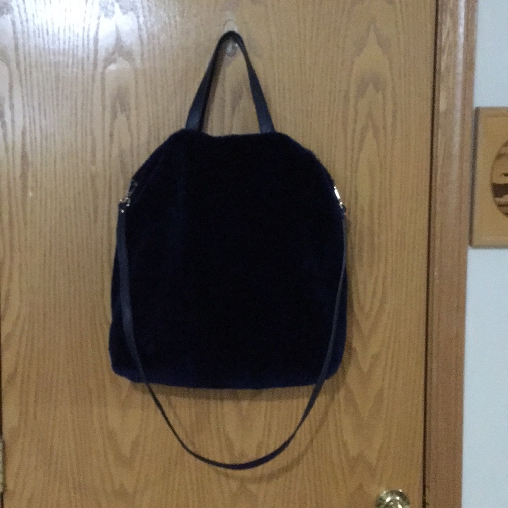 NWOT Navy Blue Genuine Leather and Animal Fur Bag